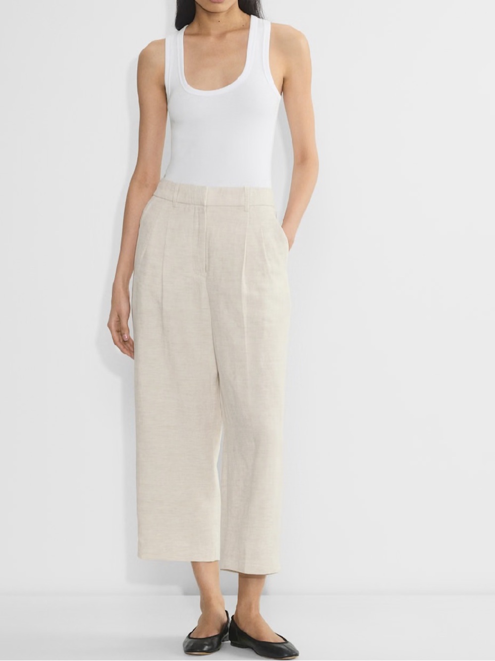 Wilfred Effortless Pant Aritzia Linen High Rise Cropped Wide Leg Women 8 Natural